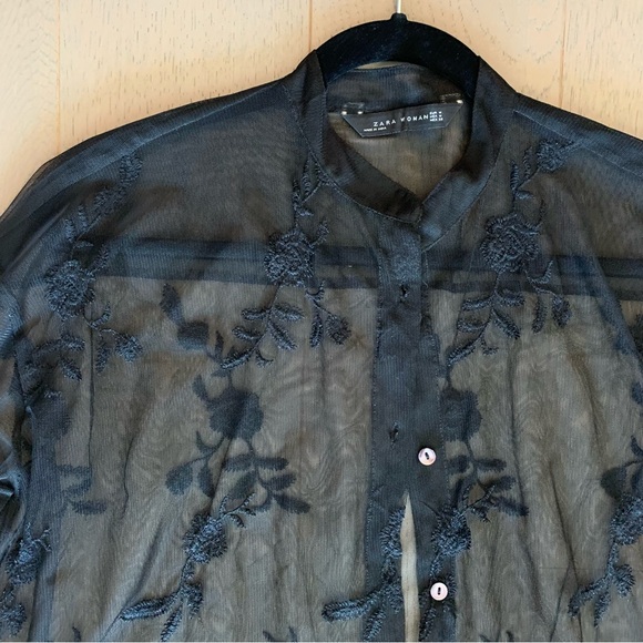 Zara Black Floral Mesh Duster Kimono Top - Picture 3 of 6